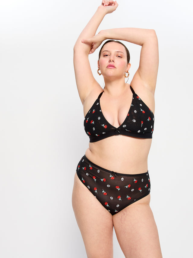 Intimates V Day Hi Waist Brief Moderate Black Rose