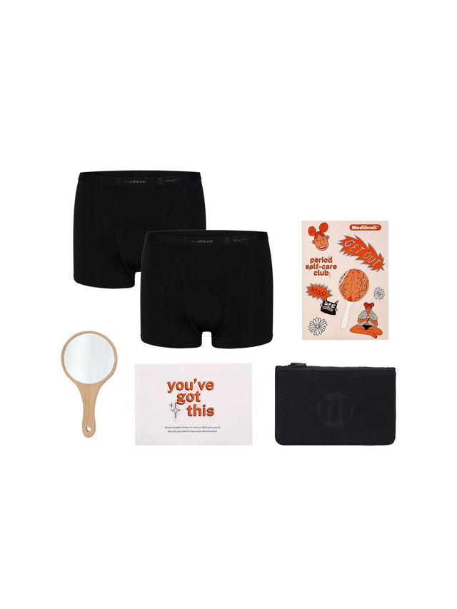 Teen First Period Kit with 2 Hipster Boyshort Moderate Black