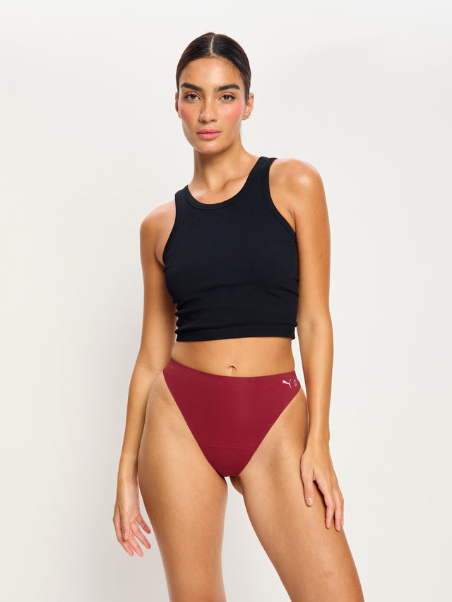 Puma X Modibodi Seamfree Active Hi Waist Thong Light Caramelised Red