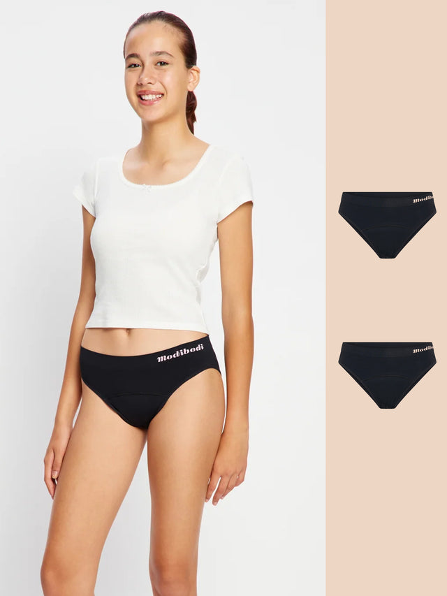 ModiComfort Seamless Teen Hipster Bikini Moderate Black 2 Pack