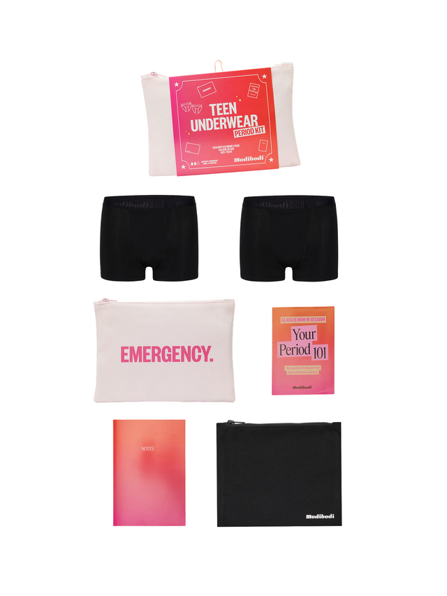Teen Underwear Period Kit with 2 pack Hipster Boyshort Super Black