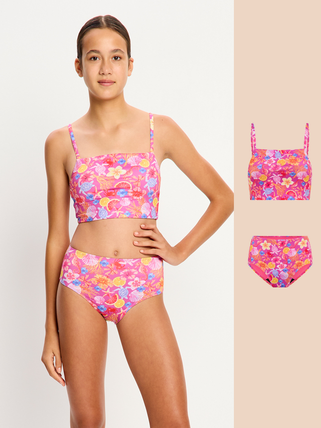 Marine Dream Teen Swimwear Tankini Top & Hi-Waist Brief Set Tropicana Crush