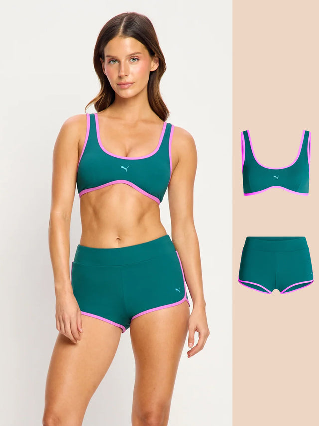 Puma X Modibodi Swimwear Scoop Bikini Top & Short Emerald Ice