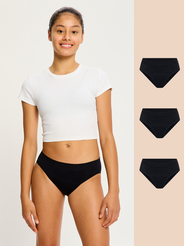 Teen Soft Stretch Seamless Hipster Bikini 3 Pack Moderate Black