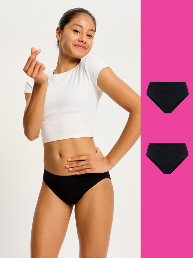 Teen Soft Stretch Seamless Hipster Bikini 2 Pack Moderate Black