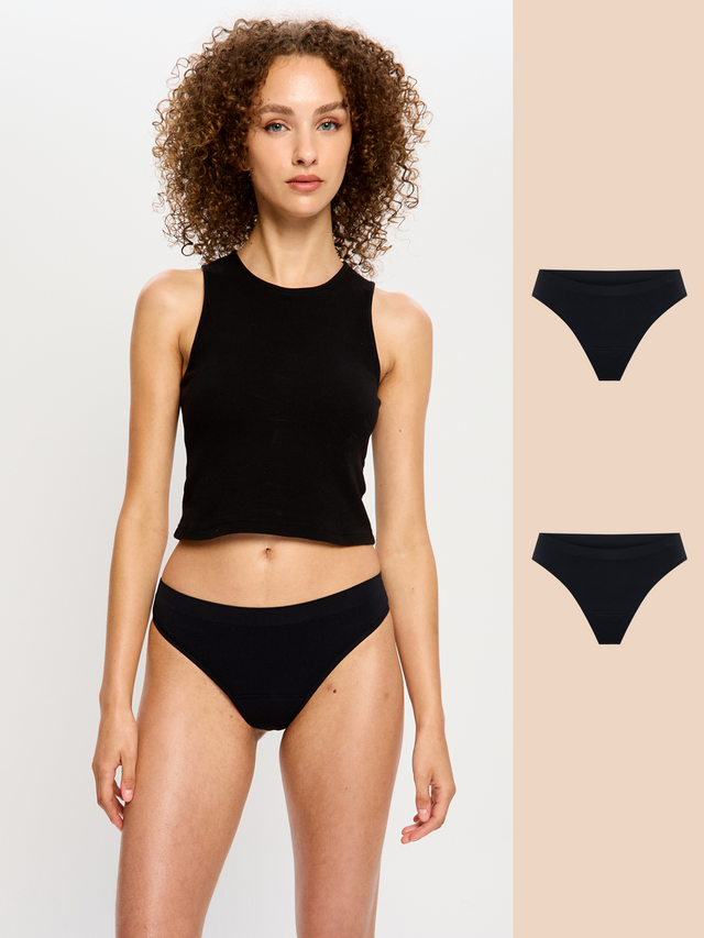 Soft Stretch Seamless Thong 2 Pack Light Black