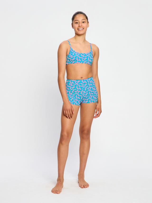 Teen Swimwear Adjustable Crop Top Wavy Blue