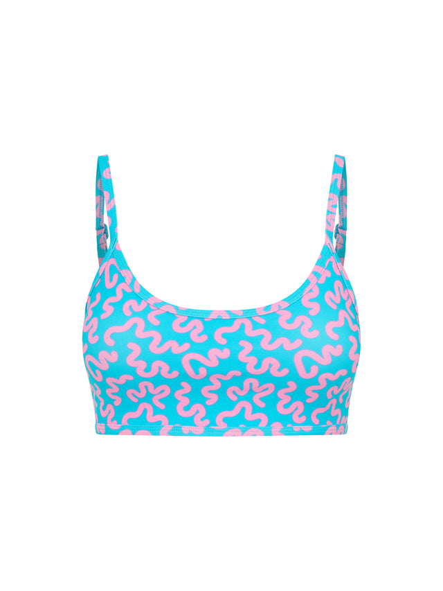Teen Swimwear Adjustable Crop Top Wavy Blue