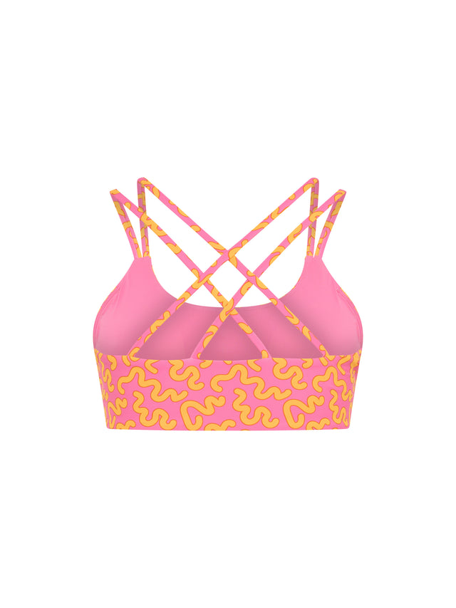 Teen Swimwear Cross Back Crop Top Wavy Pink