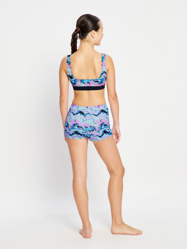 Teen Swimwear Performance Reversible Crop Top Marble Blue
