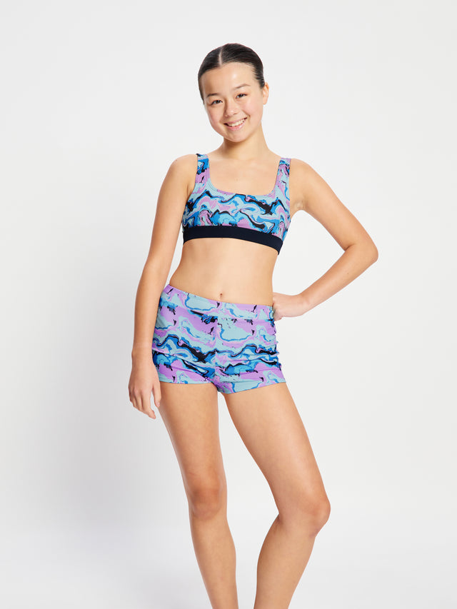 Teen Swimwear Performance Reversible Crop Top Marble Blue