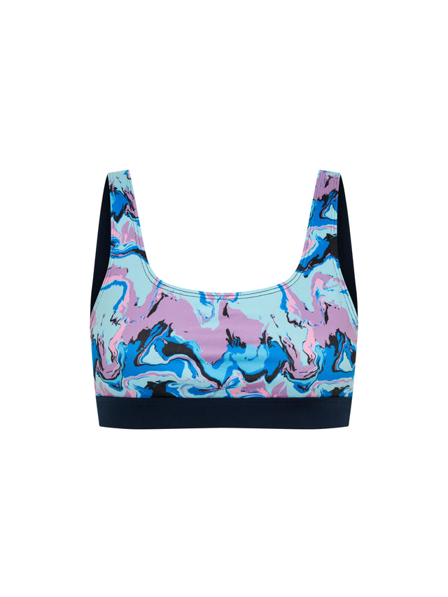 Teen Swimwear Performance Reversible Crop Top Marble Blue