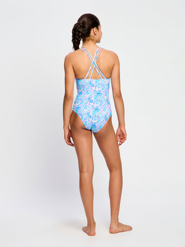 Teen Swimwear Cross Back One Piece Super Paisley Pink