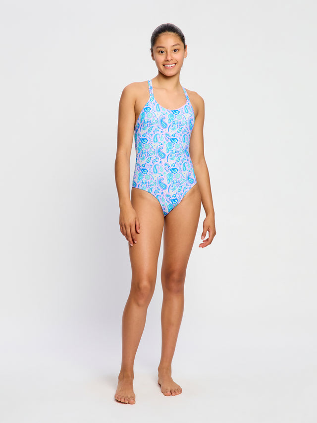 Teen Swimwear Cross Back One Piece Super Paisley Pink