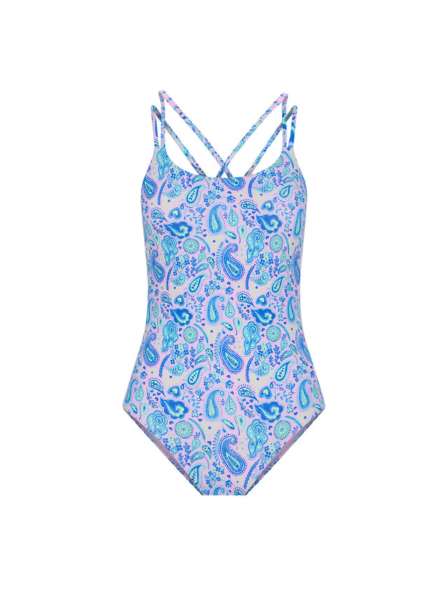 Teen Swimwear Cross Back One Piece Super Paisley Pink