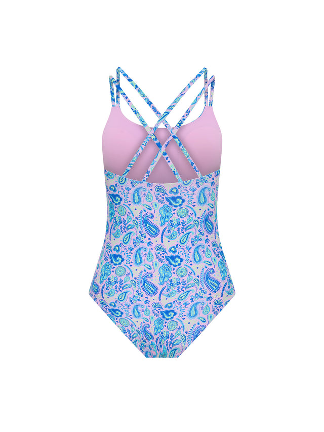 Teen Swimwear Cross Back One Piece Super Paisley Pink