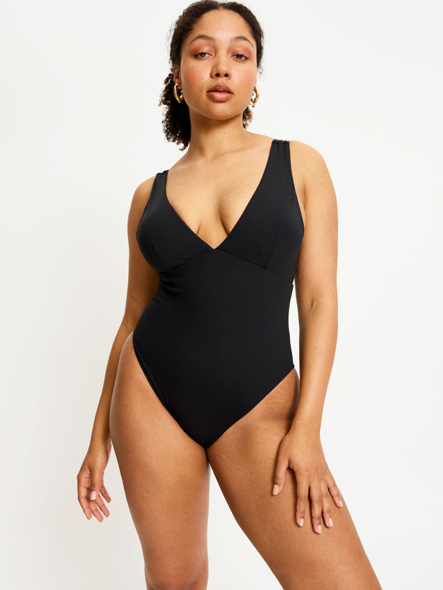 Swimwear V Plunge One Piece Super Black