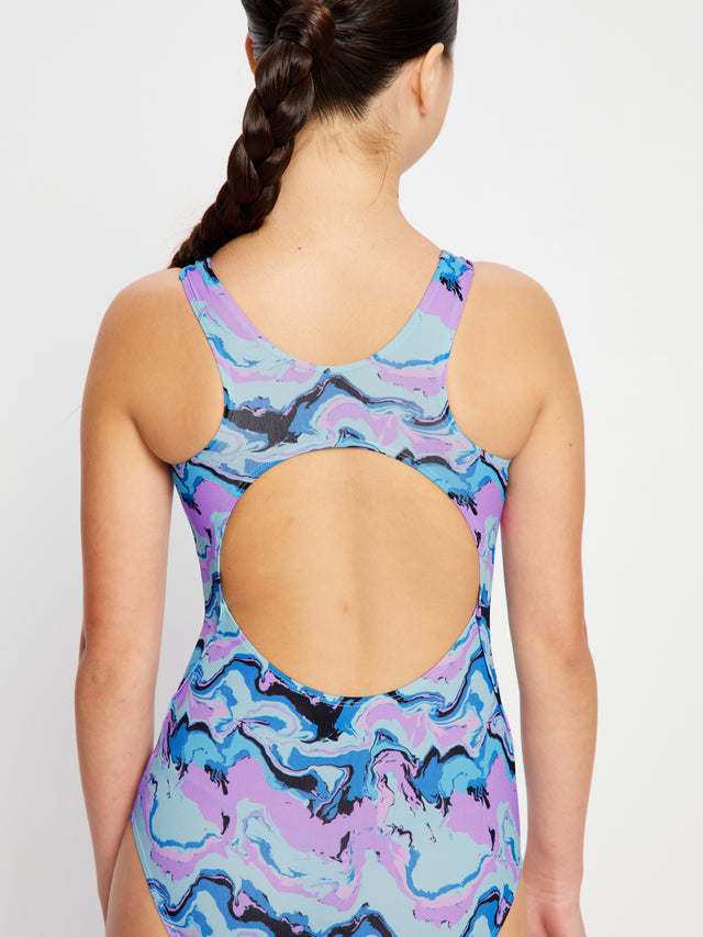 Teen Swimwear Performance Racerback One Piece Super Marble Blue