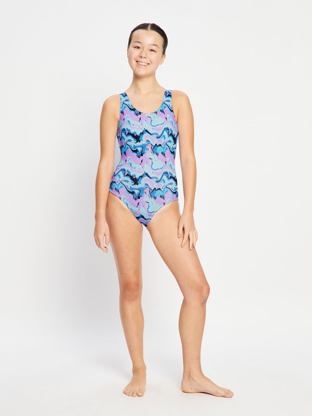 Teen Swimwear Performance Racerback One Piece Super Marble Blue
