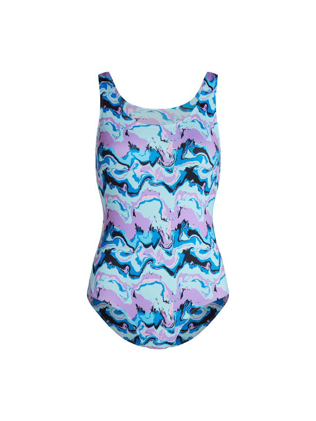 Teen Swimwear Performance Racerback One Piece Super Marble Blue