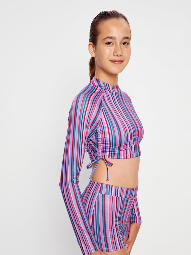 Teen Swimwear Crop Rash Top Violet Rose Stripe